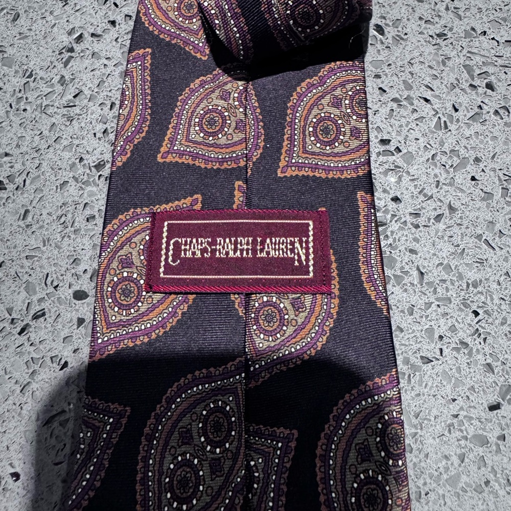 Ralph Lauren Black Tie with Brown and Gold Paisley Motif - Picture 3 of 4